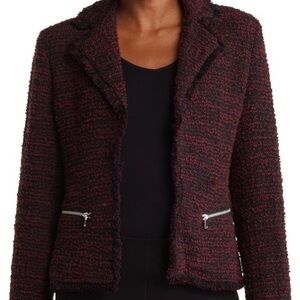 LAUNDRY by Shelli Segal boucle fringe trim open front crop blazer sz XL gorpcore